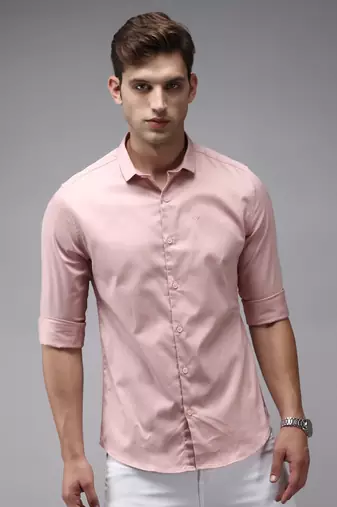 Showoff men's long sleeves solid pink shirt
