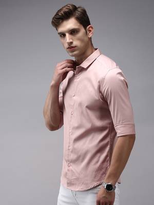 Showoff men's long sleeves solid pink shirt 3