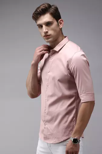Showoff men's long sleeves solid pink shirt