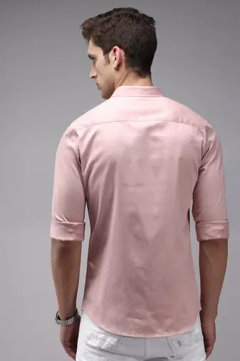 Showoff men's long sleeves solid pink shirt