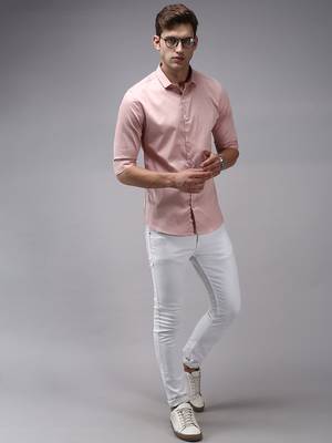 Showoff men's long sleeves solid pink shirt 5