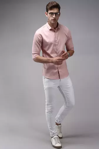 Showoff men's long sleeves solid pink shirt