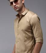 Showoff men's long sleeves solid khaki shirt