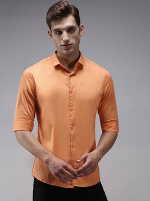 men's long sleeves solid orange shirt 1