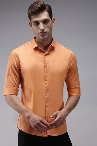 men's long sleeves solid orange shirt