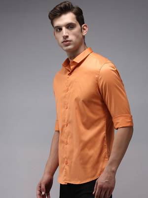 men's long sleeves solid orange shirt 2