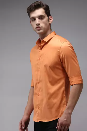 men's long sleeves solid orange shirt