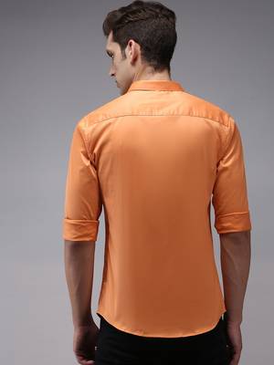men's long sleeves solid orange shirt 3