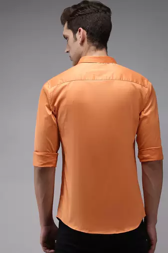 men's long sleeves solid orange shirt