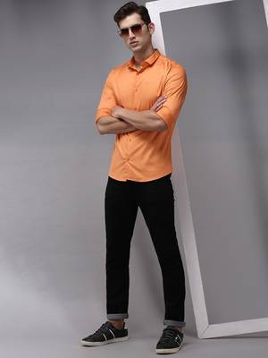 men's long sleeves solid orange shirt 4