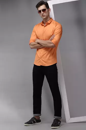 men's long sleeves solid orange shirt