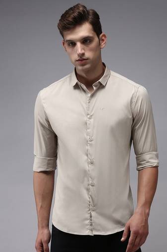 Showoff men's long sleeves solid cream shirt