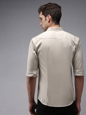 Showoff men's long sleeves solid cream shirt 3