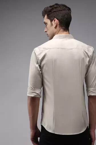 Showoff men's long sleeves solid cream shirt