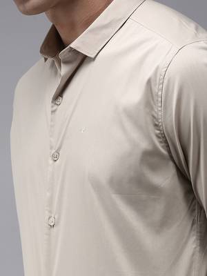 Showoff men's long sleeves solid cream shirt 5