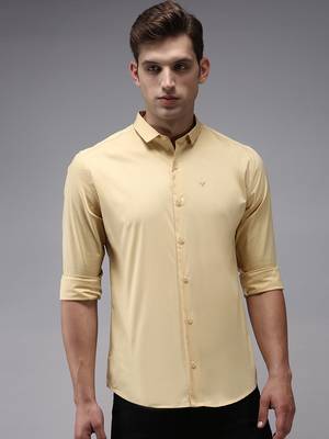 men's long sleeves solid yellow shirt 1