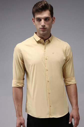 men's long sleeves solid yellow shirt