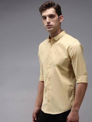 men's long sleeves solid yellow shirt 2