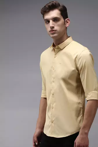 men's long sleeves solid yellow shirt