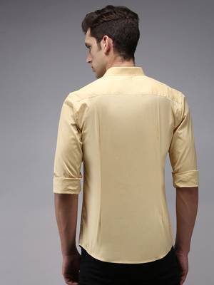 men's long sleeves solid yellow shirt 3