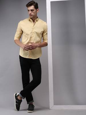 men's long sleeves solid yellow shirt 4