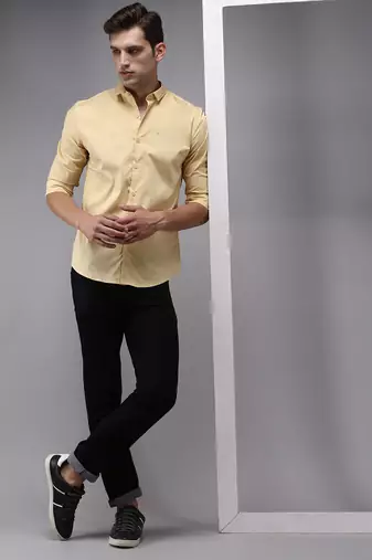 men's long sleeves solid yellow shirt