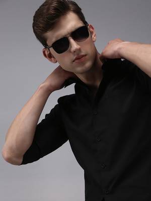 men's long sleeves solid black shirt 1
