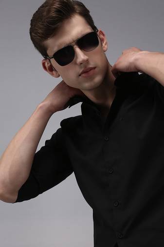men's long sleeves solid black shirt