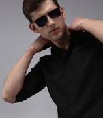 men's long sleeves solid black shirt