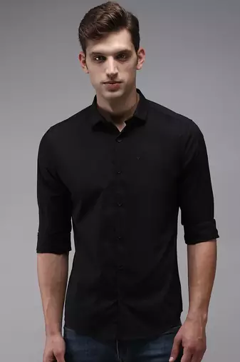 men's long sleeves solid black shirt