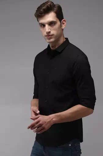 men's long sleeves solid black shirt