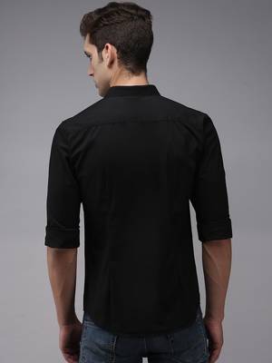 men's long sleeves solid black shirt 4