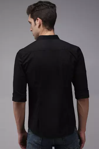 men's long sleeves solid black shirt