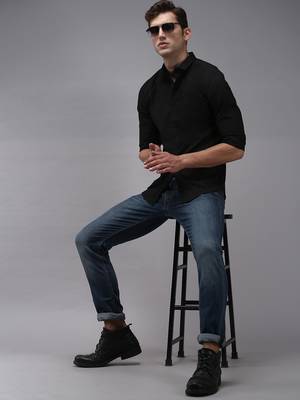 men's long sleeves solid black shirt 5