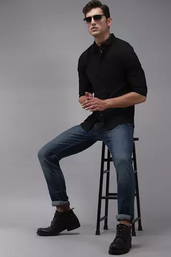 men's long sleeves solid black shirt