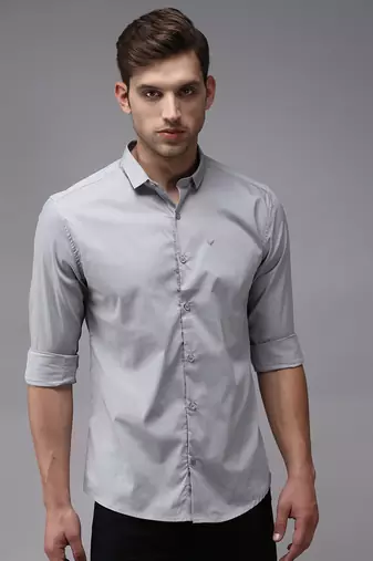 Showoff men's long sleeves solid grey shirt