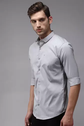 Showoff men's long sleeves solid grey shirt