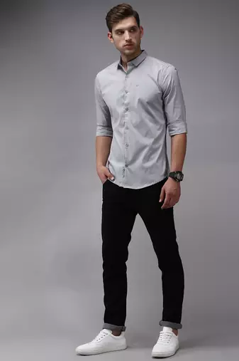 Showoff men's long sleeves solid grey shirt