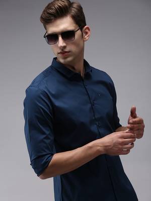 men's long sleeves solid teal shirt 1