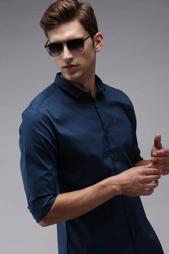 men's long sleeves solid teal shirt