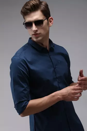 men's long sleeves solid teal shirt