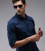 men's long sleeves solid teal shirt