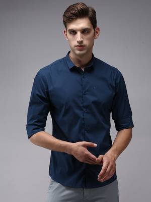 men's long sleeves solid teal shirt 2