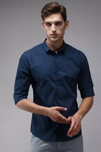 men's long sleeves solid teal shirt