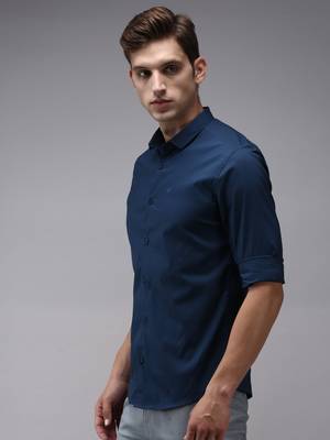 men's long sleeves solid teal shirt 3