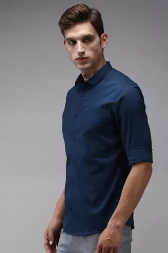 men's long sleeves solid teal shirt