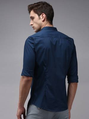 men's long sleeves solid teal shirt 4
