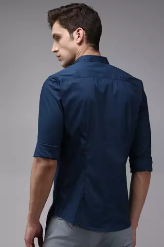 men's long sleeves solid teal shirt