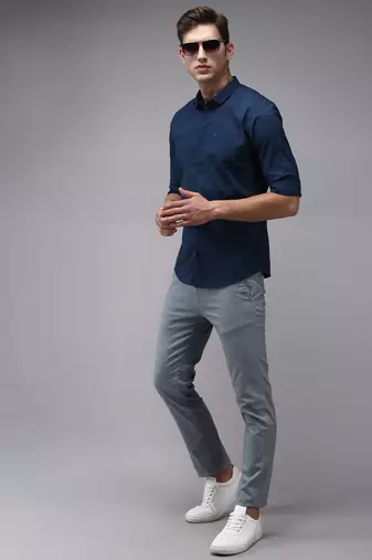 men's long sleeves solid teal shirt
