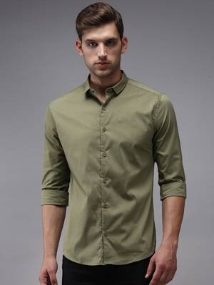 men's long sleeves solid olive shirt 1